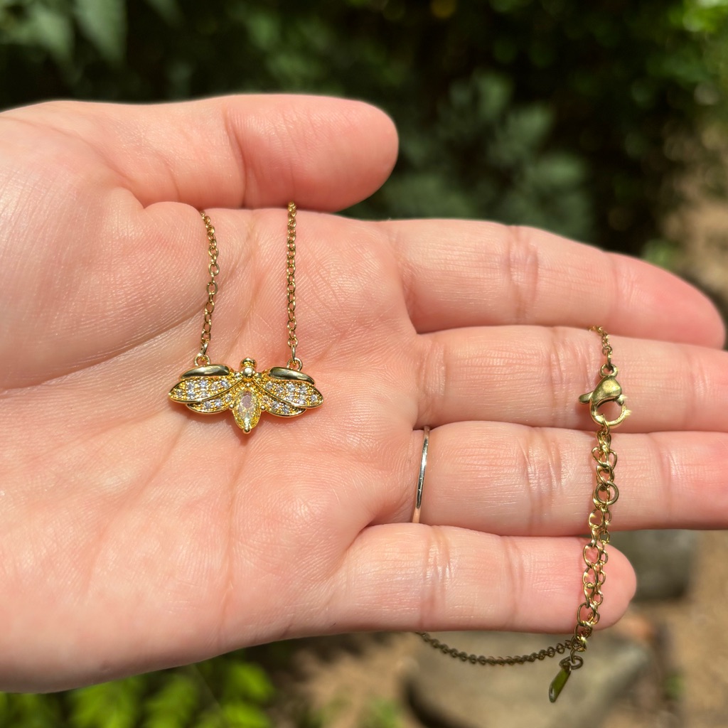 18k Gold Plated Stainless Steel Yellow Diamond Beetle Necklace